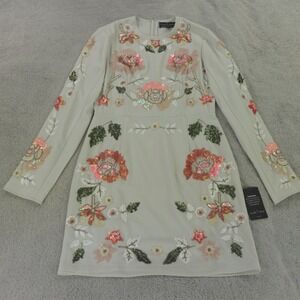 Needle‎ and Thread Dress Gray Pink Spring Floral Sequin Beaded NWT